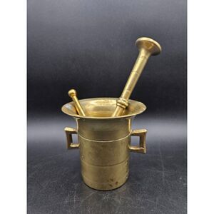 Antique Mortar & Pestle No. 3 Heavy Solid Brass Pharmacy Apothecary Bowl Set